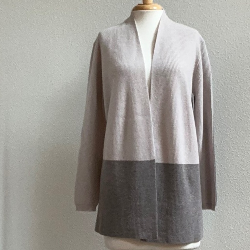 Two-Tone Open Front  Cashmere Cardigan